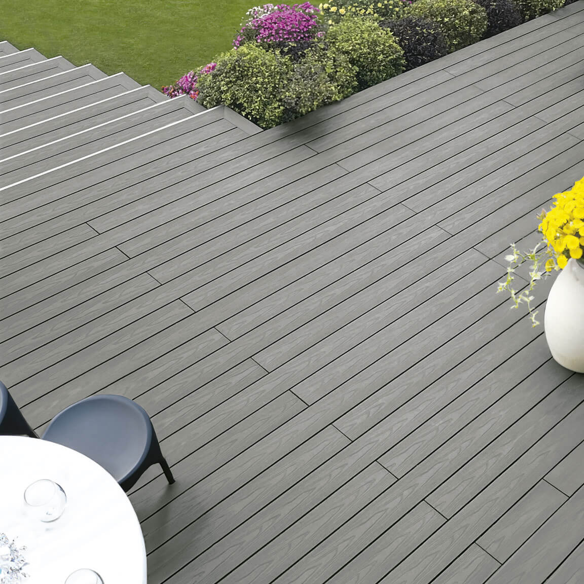 anthracite composite decking boards lifestyle image