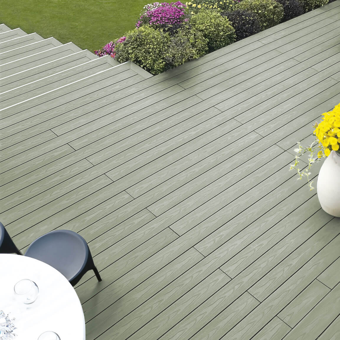 sage green green composite decking boards lifestyle image