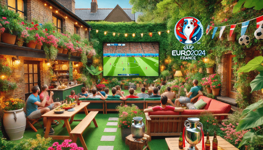 People watching the Euros football in the garden