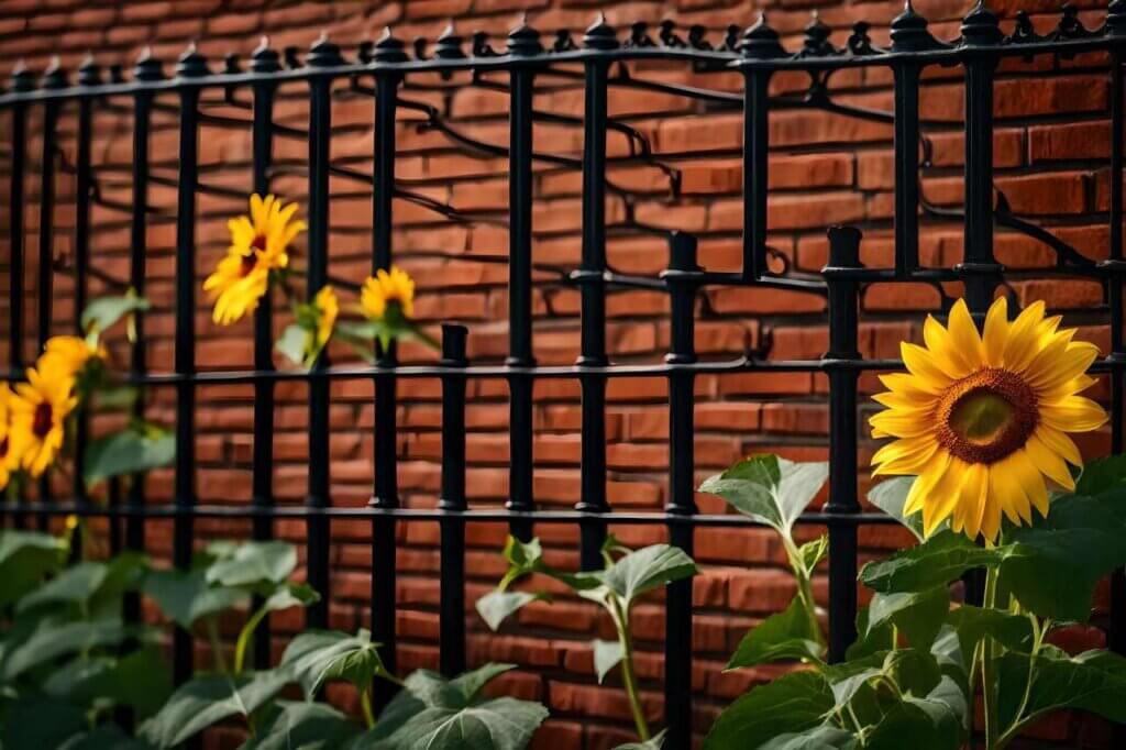 metal trellis mounted to a brick wall