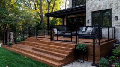 wooden deck with beautiful railings