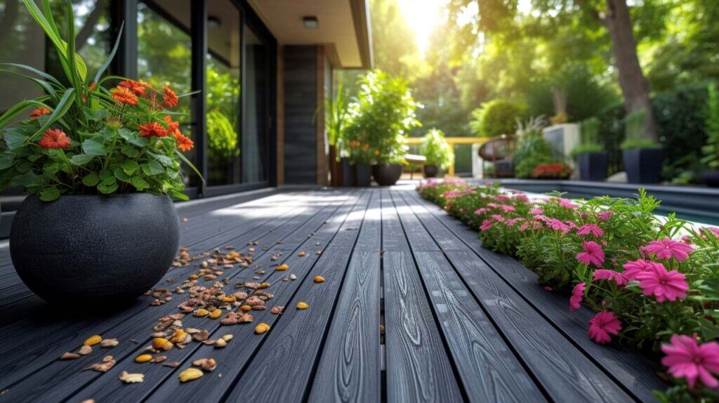 close up shot of sleek and low maintenance composite decking