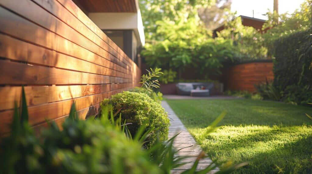 modern yard with modern wooden fence for privacy