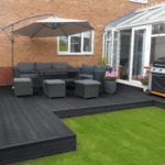 composite decking design in garden, black / graphite