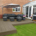 composite decking design in garden, savanna