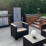 composite decking garden seating area - light grey / stone