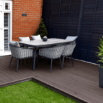 composite decking garden with modern garden furniture - brown / mocha