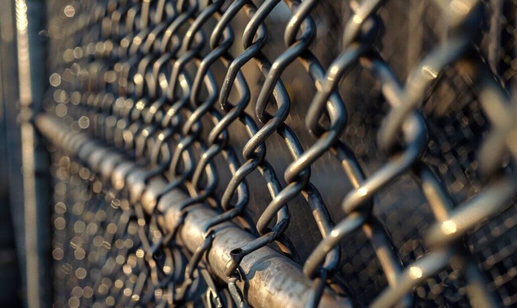 close up shot of a fence made of chain link