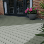 premium composite decking upclose wood grain, sage green