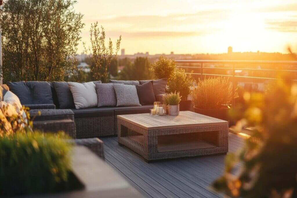 beautiful sunset from a patio with composite decking installed