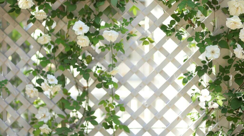 white garden trellis with beautiful flowers