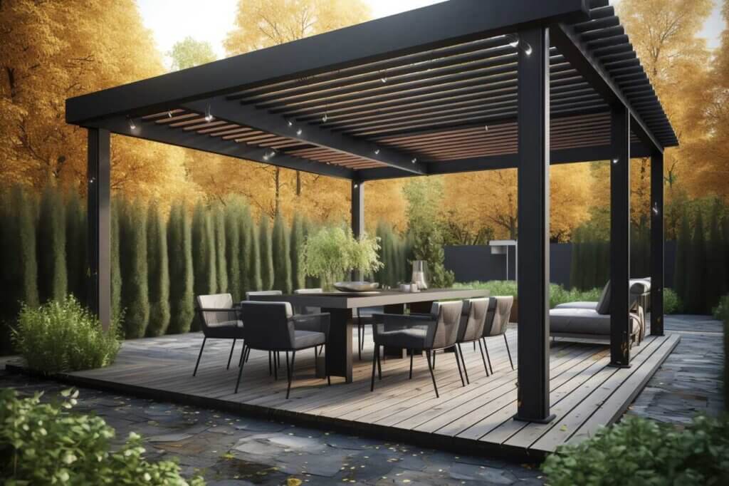 beautiful modern decking with pergola