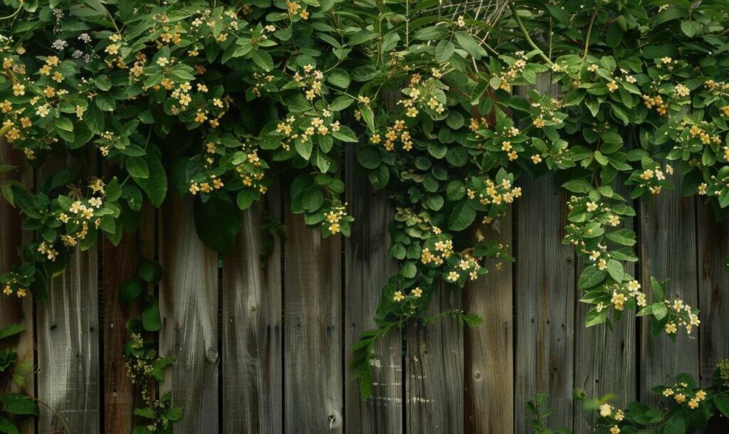 wooden fence with climbing plants