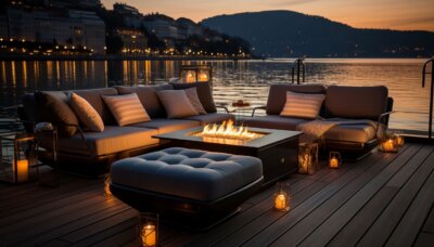 beautiful modern decking with a firepit