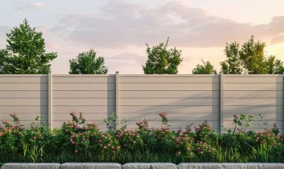 composite fence with plants