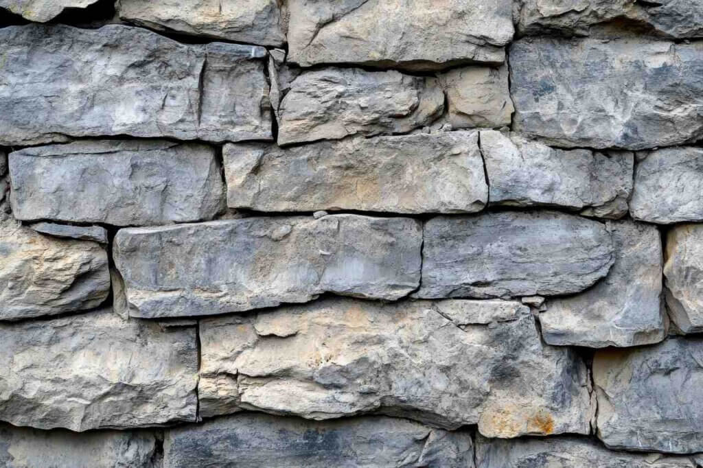 
Close-up of a Gray Stone Wall with Irregularly Shaped Stones