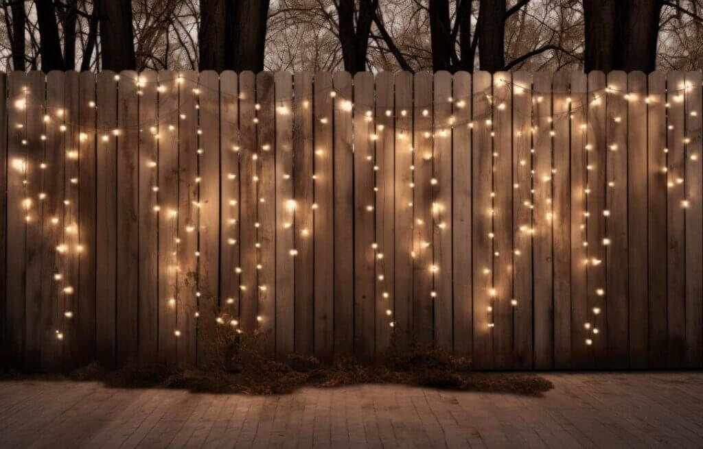 fence with string lights hanging