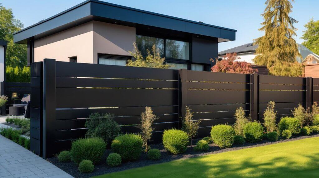 modern home with horizontal fence installed