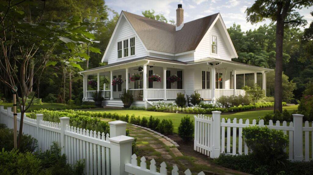 beautiful home with simple white picket fence